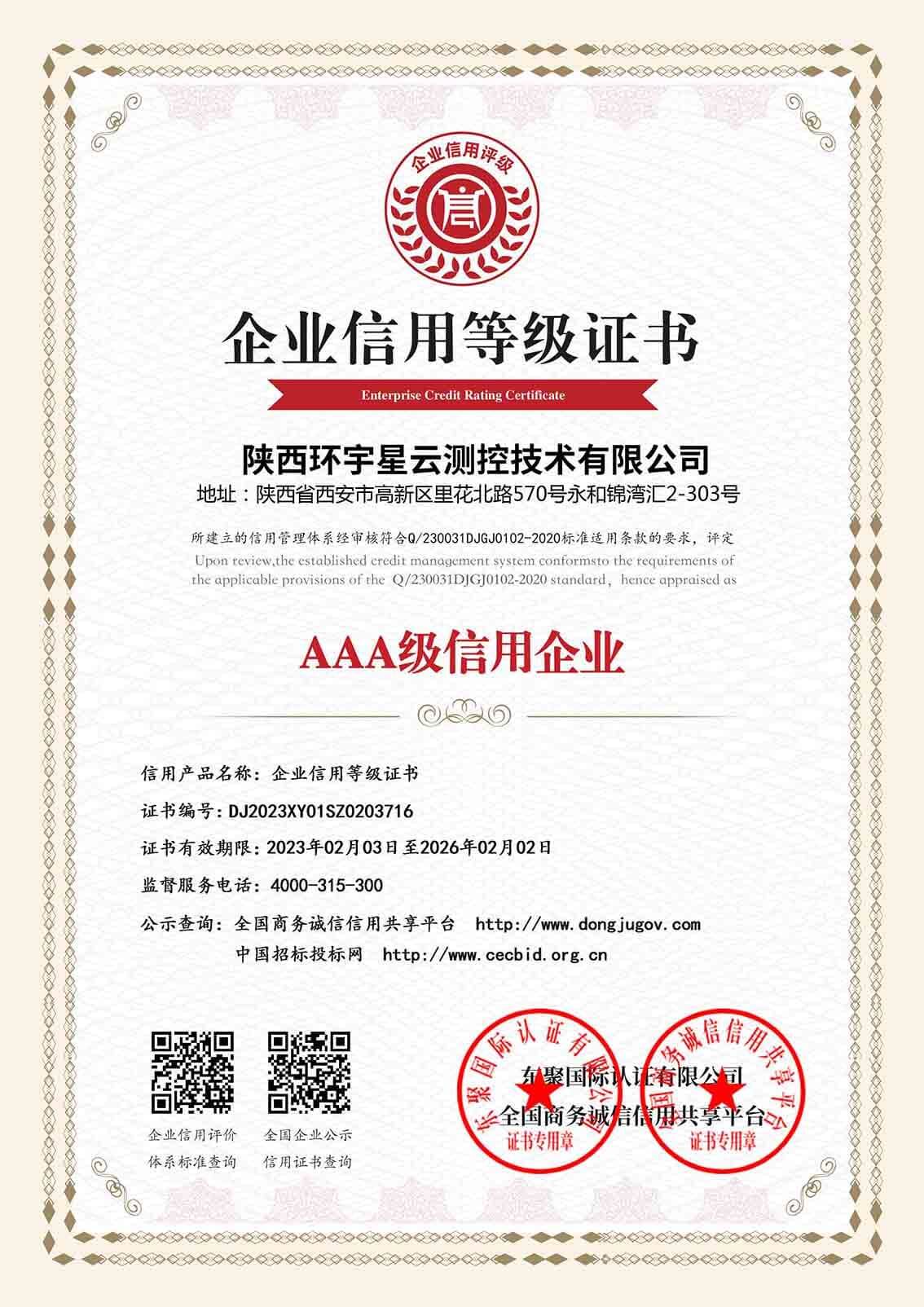 Enterprise Credit Rating Certificate